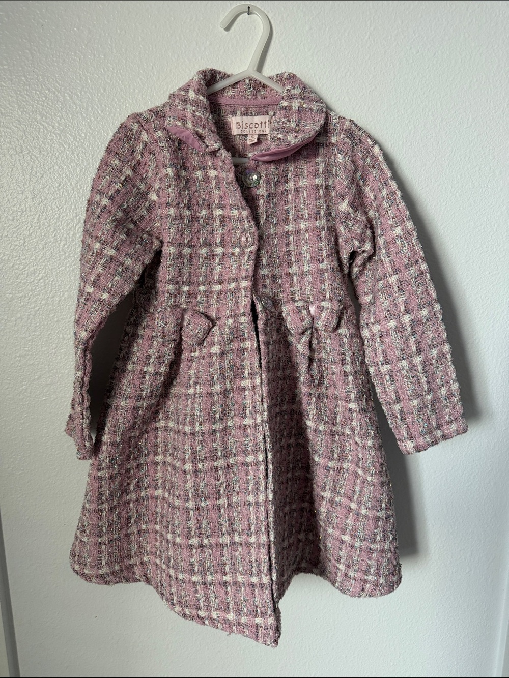 Biscotti Pink Plaid Tweed Pea Coat